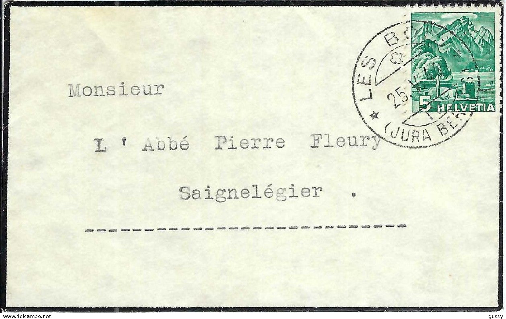SUISSE Ca. 1944: LSC De Les Bois Pour Saignelégier - Storia Postale