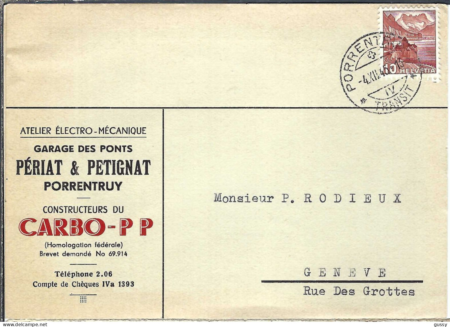 SUISSE Ca. 1945: CP Ill. De Porrentruy Pour Genève - Covers & Documents