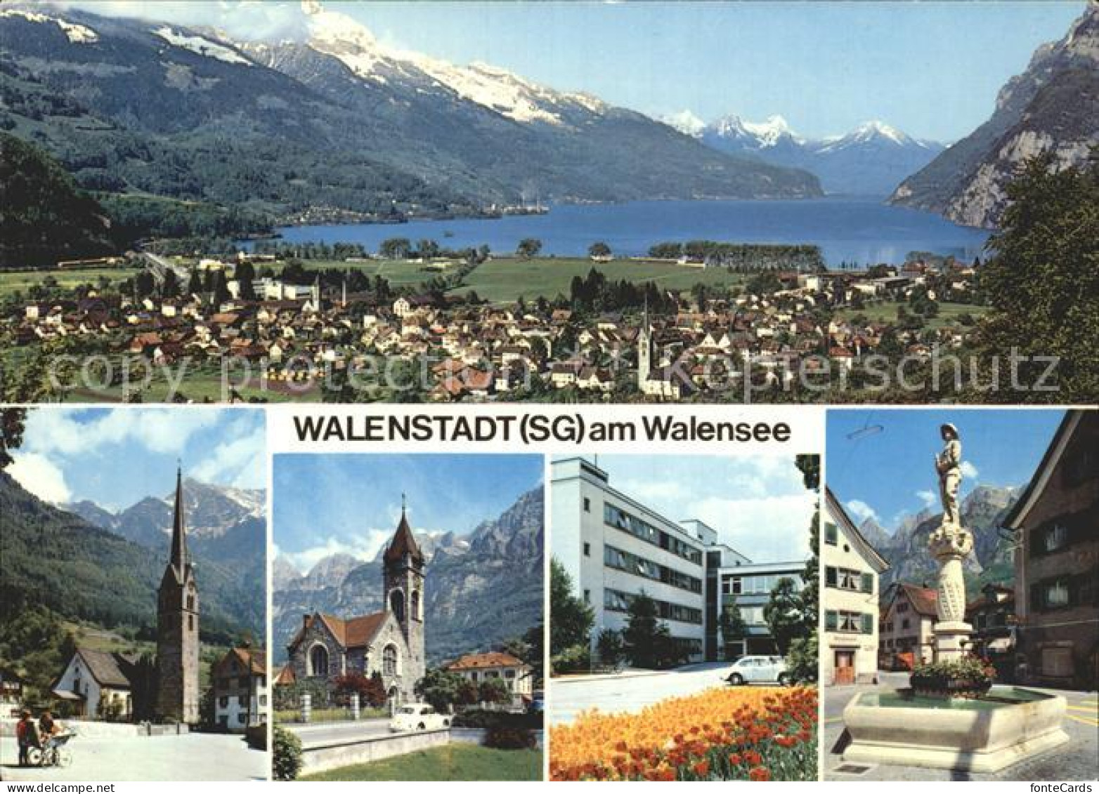 12308376 Walenstadt Mit Walensee Kirchen Brunnen Walenstadt - Andere & Zonder Classificatie