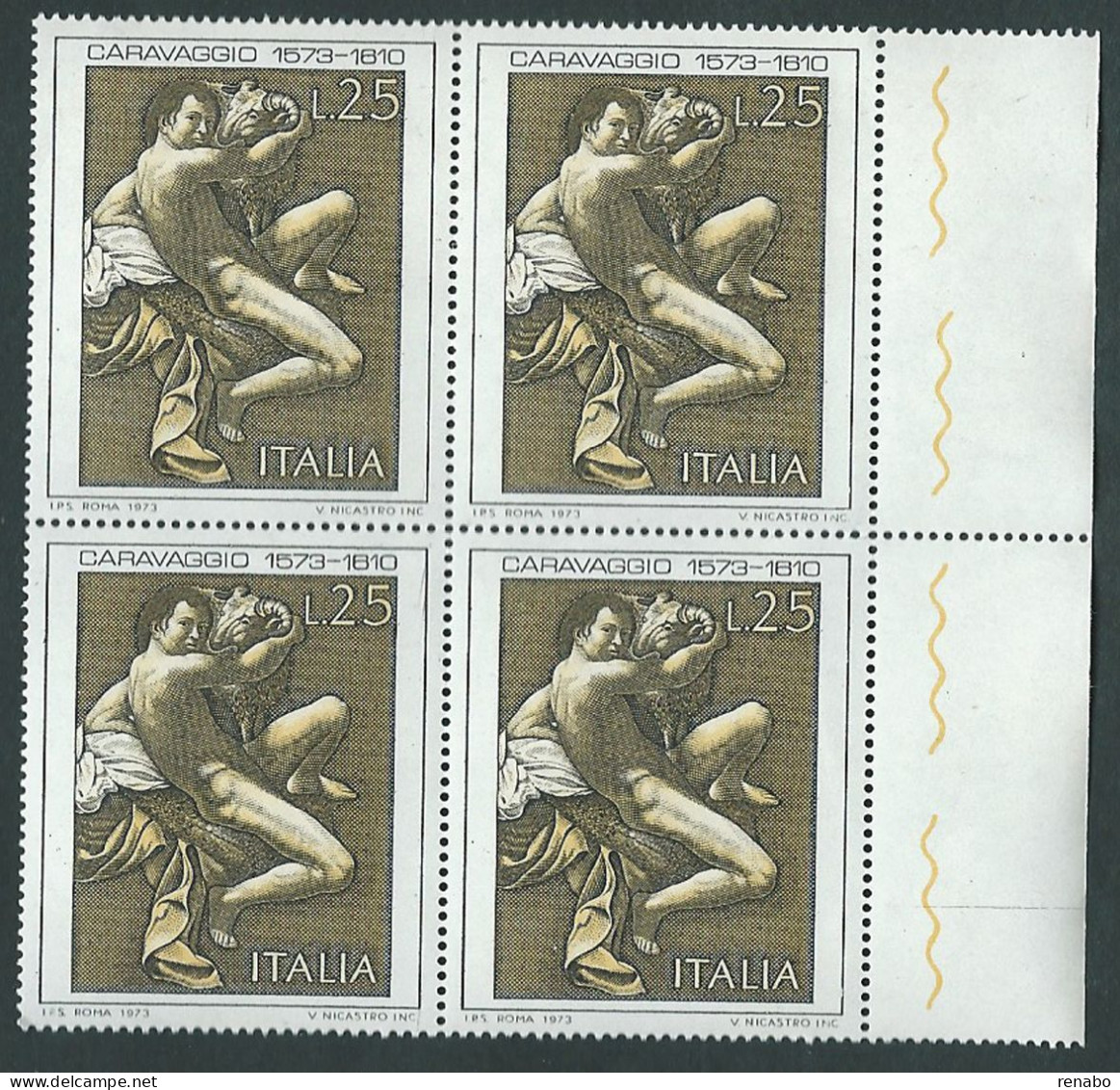 Italia, Italy, Italien, Italie 1973; Caravaggio Anniversario Della Nascita. Quartina Di Bordo Destro. - Andere & Zonder Classificatie