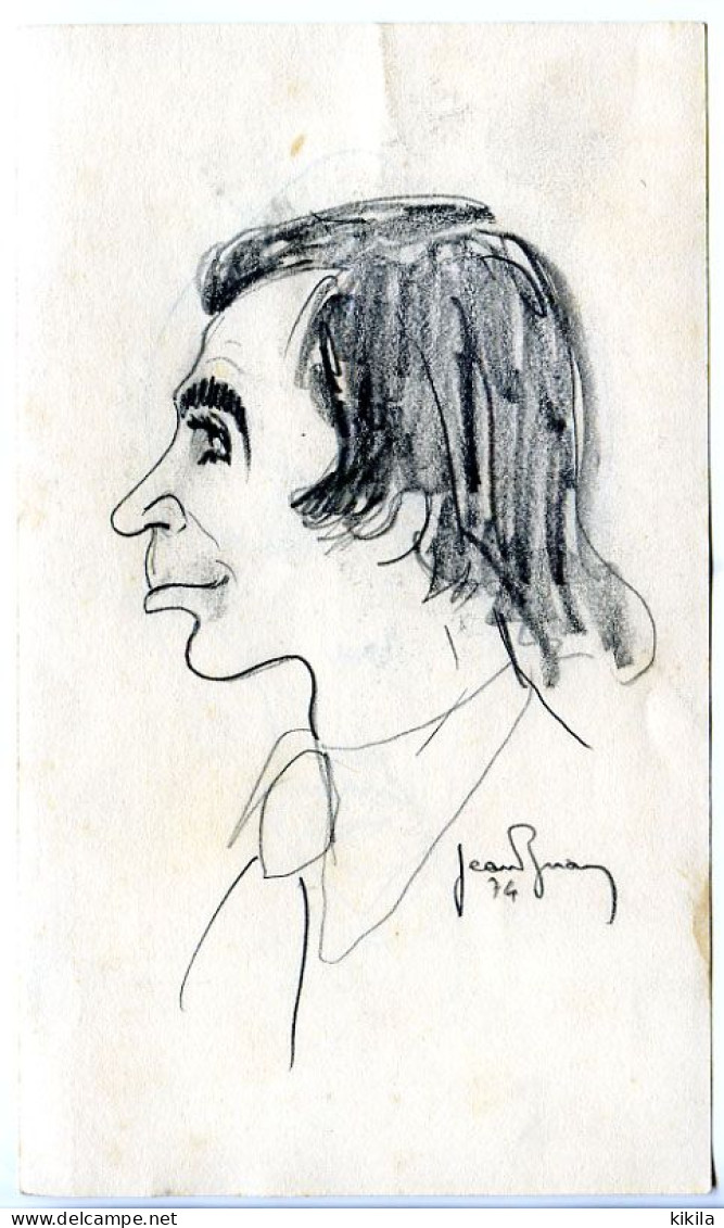 Caricature De Jean Briand 1974   Crayon Sur Papier Dessin 12.2 X 20.2  Verso Valery Giscard D"Estaing * - Drawings