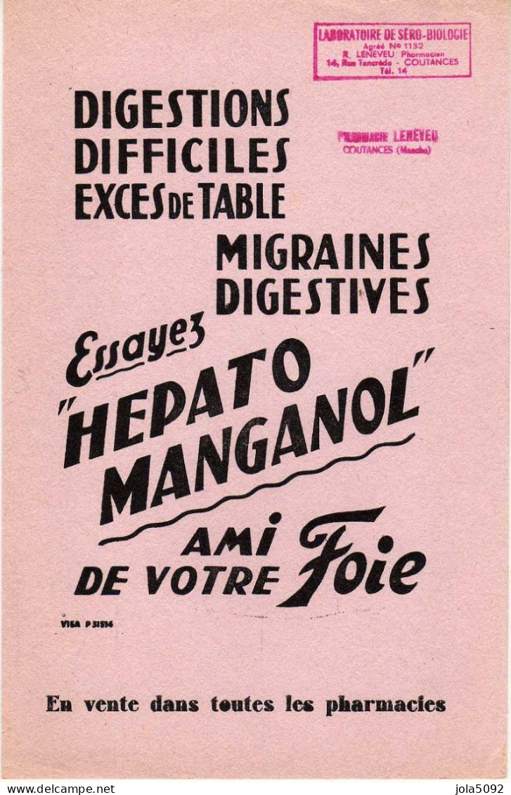 BUVARD - HERPATO MANGANOL - Pharmacie Leneveu Coutances - Drogerie & Apotheke