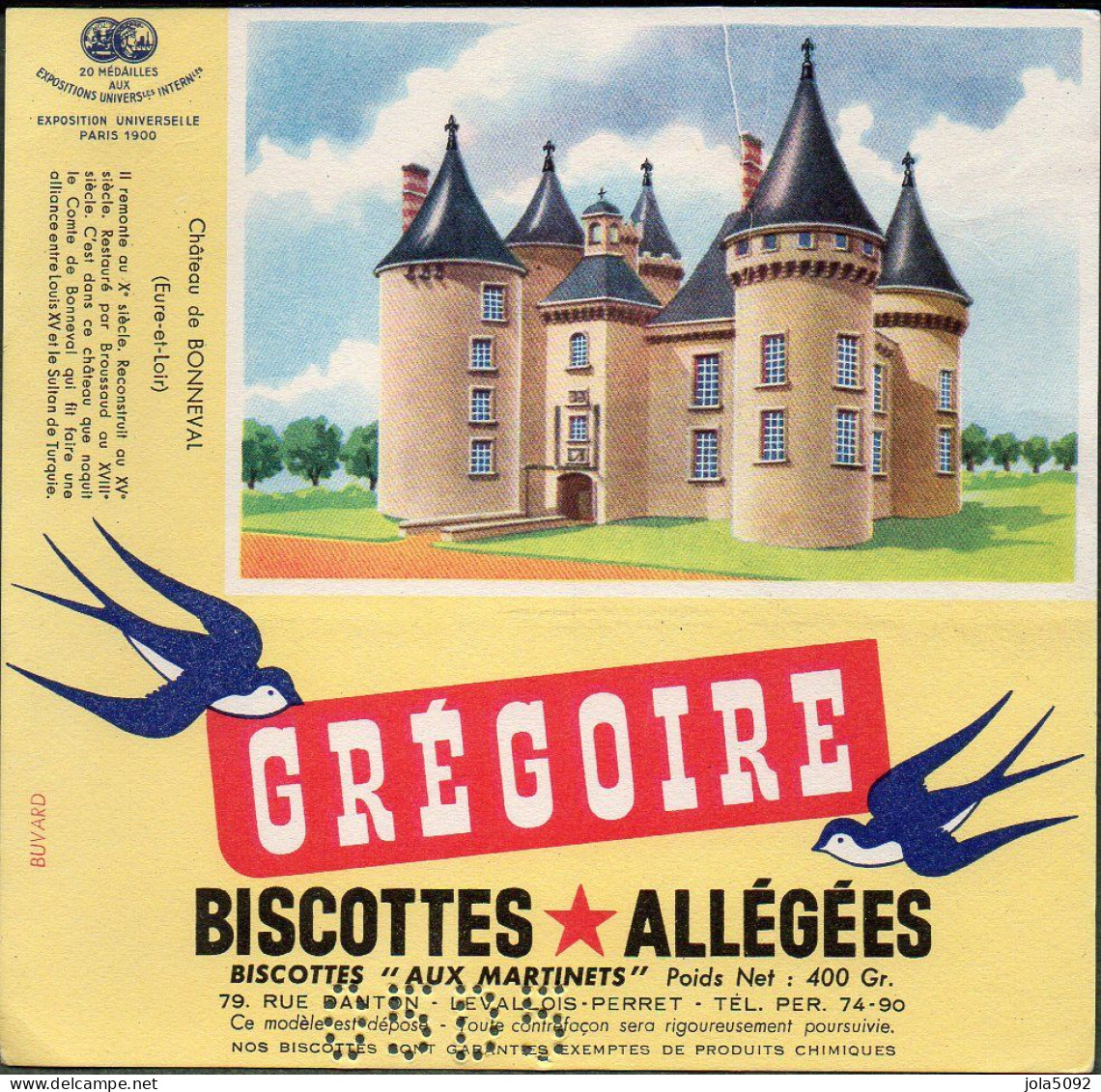 BUVARD - Biscottes GREGOIRE - Château De BONNEVAL - Levensmiddelen