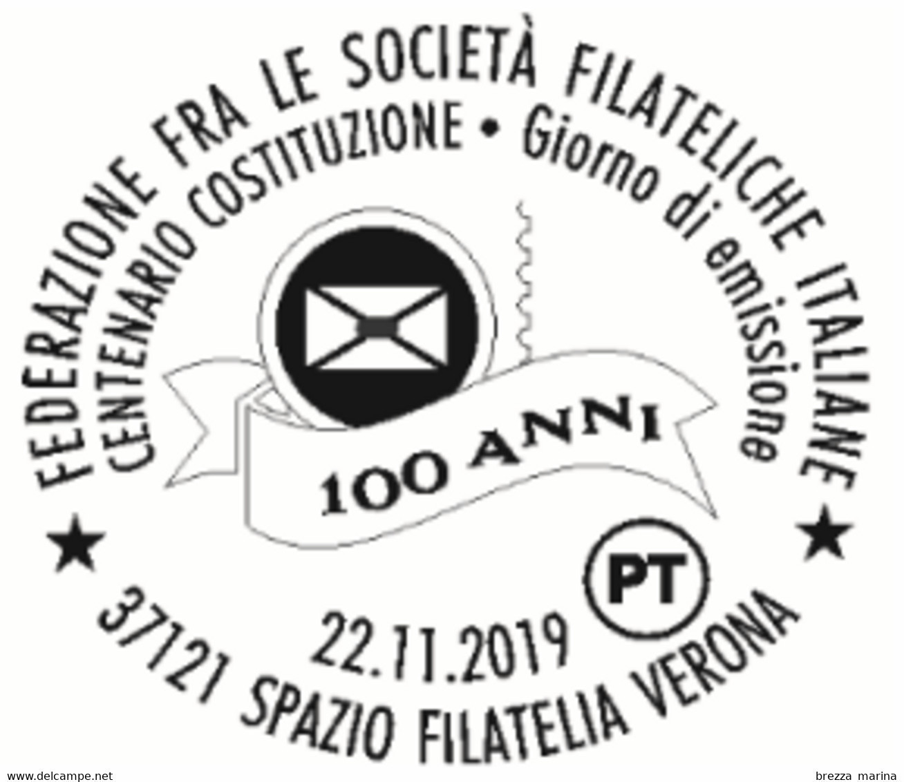 ITALIA - Usato - 2019 - 100 Anni Della Federazione Fra Le Società Filateliche Italiane – Logo - B - 2011-20: Afgestempeld