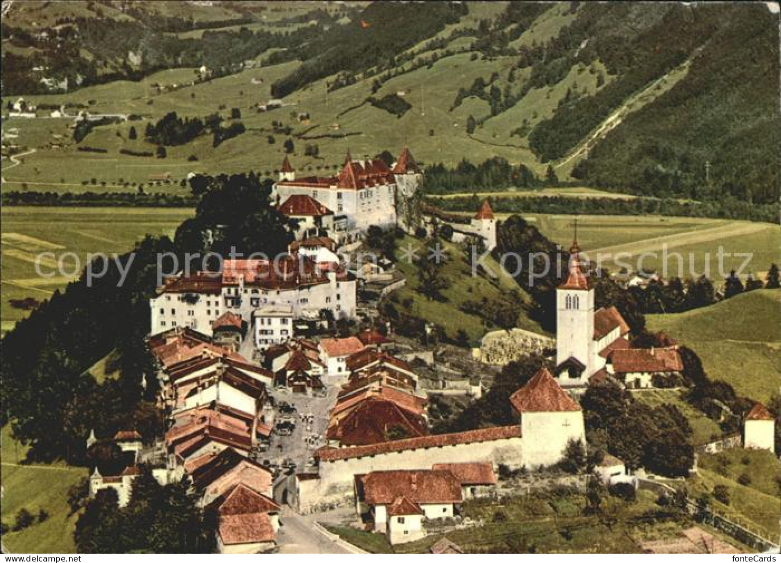 12221506 Gruyeres FR Kirche Schloss Fliegeraufnahme Gruyeres - Otros & Sin Clasificación