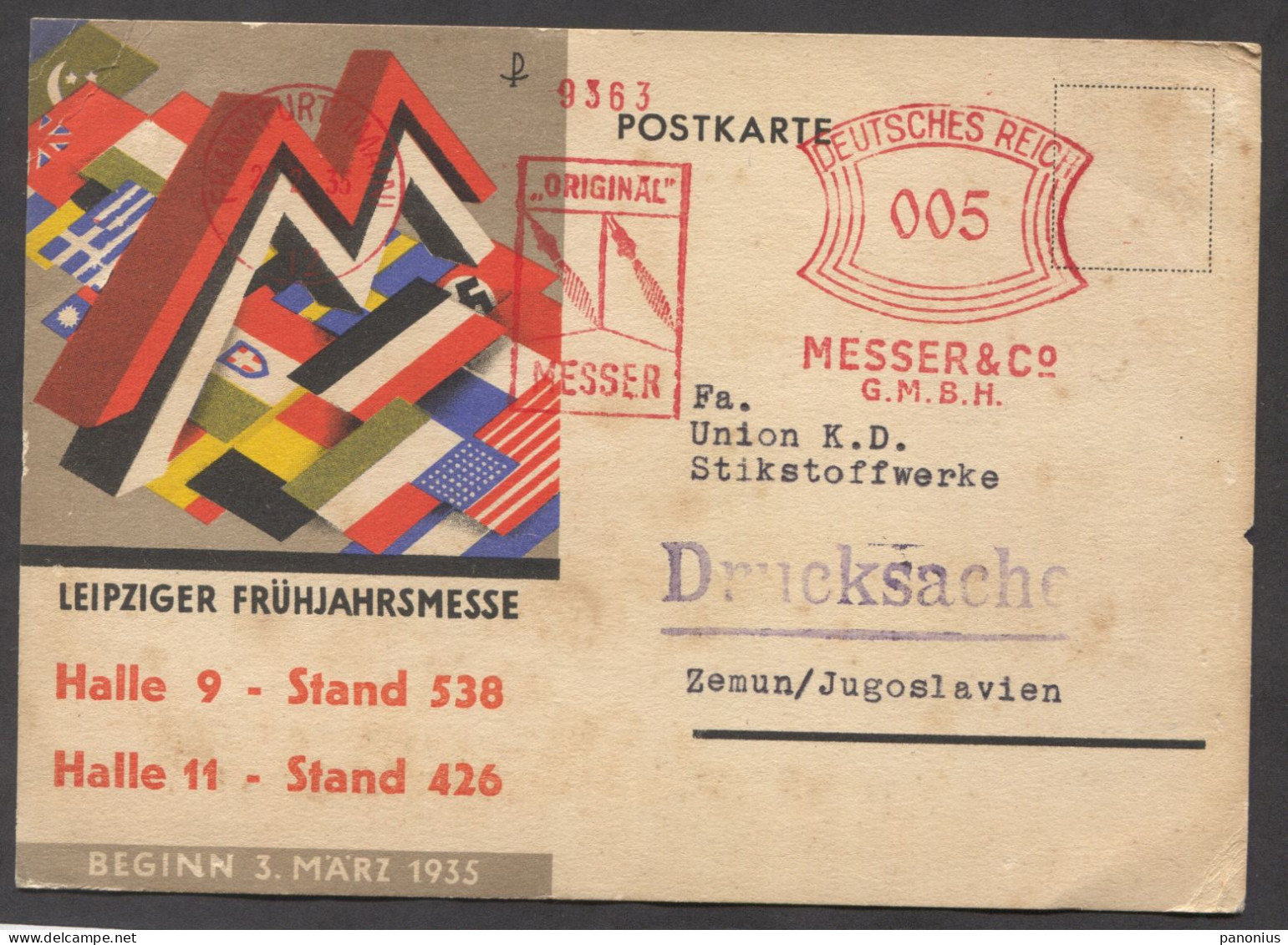 LEIPZIG GERMANY MESSE Year 1935. FLAGS, MEMORANDUM STATIONERY - Werbepostkarten