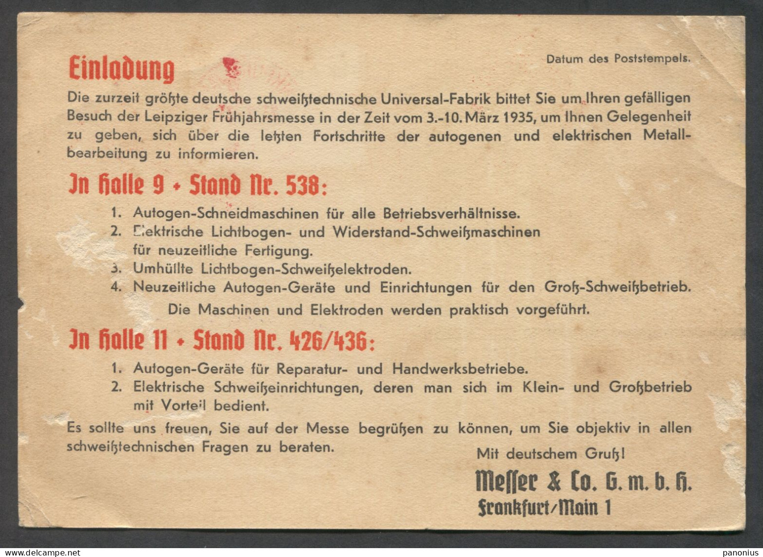 LEIPZIG GERMANY MESSE Year 1935. FLAGS, MEMORANDUM STATIONERY - Publicité