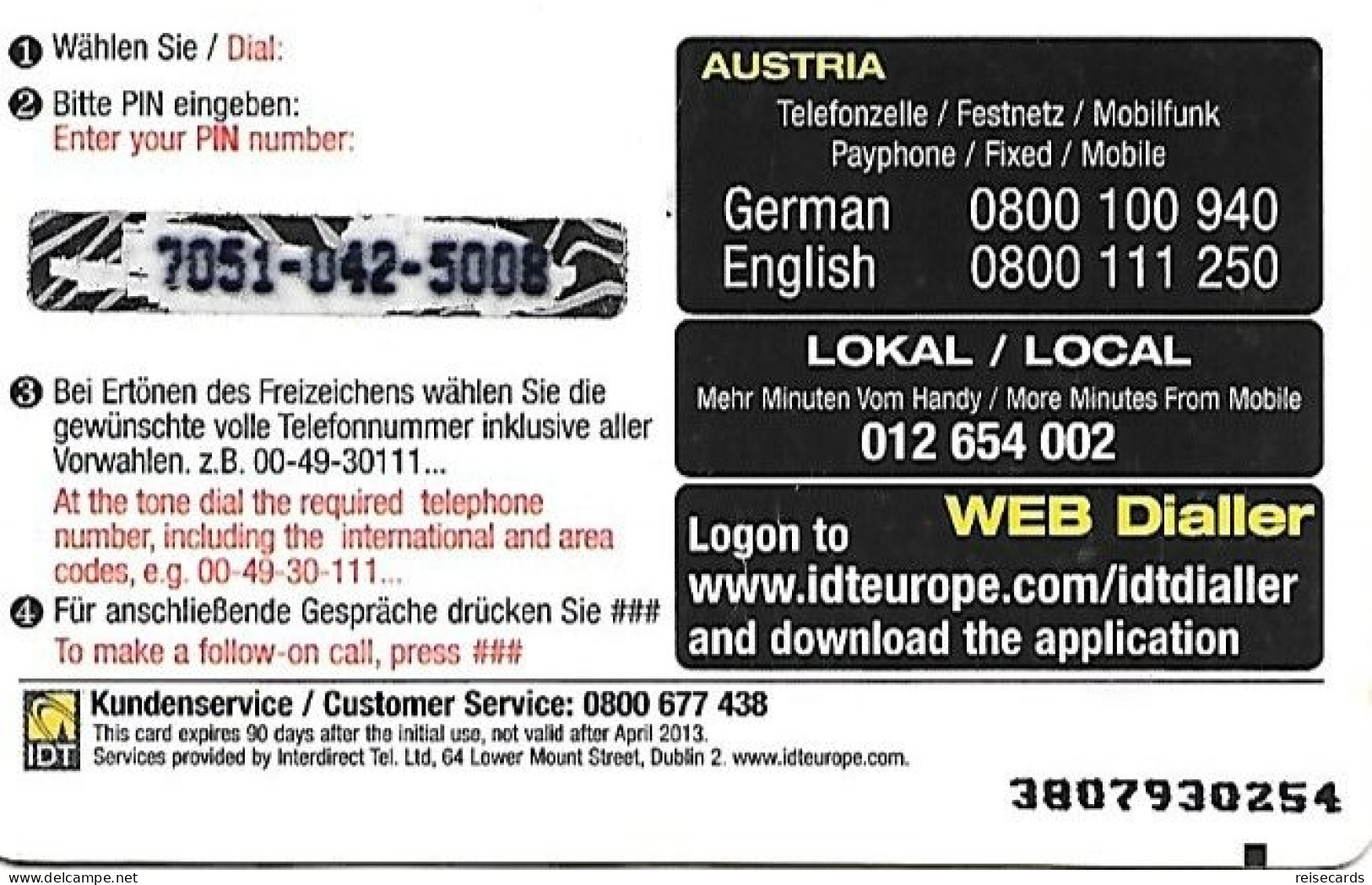 Austria: Prepaid IDT - Top Card 04.13 (SN Thick) - Oostenrijk