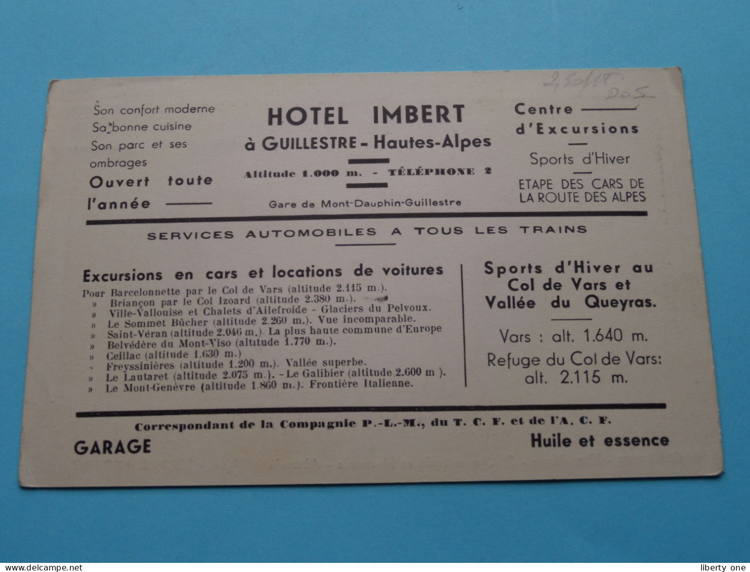 Hotel IMBERT > Guillestre Hautes Alpes ( Carte PUBLI ) > ( Edit.: ? ) Anno 19?? ( Zie/voir Foto 's ) ! - Guillestre