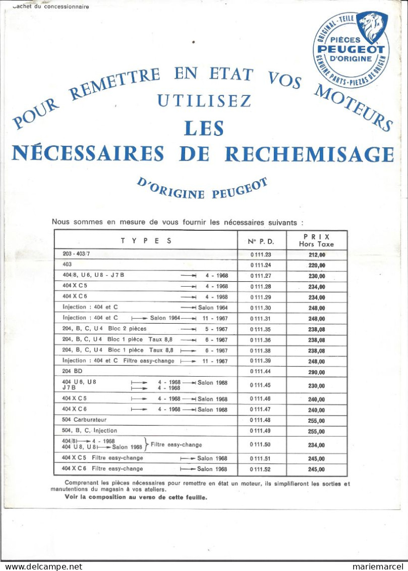 REVUE TECHNIQUE CARNET D'ENTRETIEN plus DIVERS. PEUGEOT.