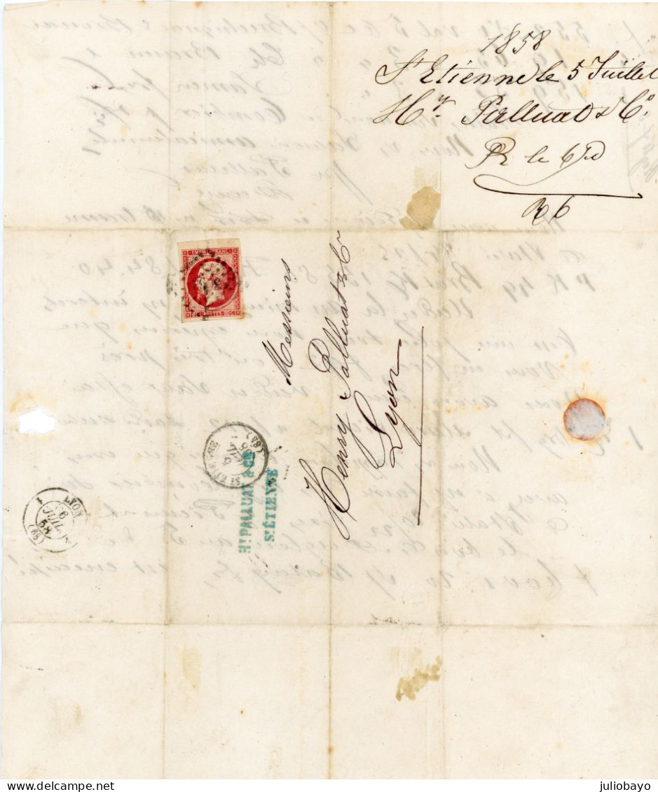 5 Avril 1858 N°17A  Petit Bord De Feuille Sur Lettre De Saint Etienne Vers Lyon - 1849-1876: Periodo Classico