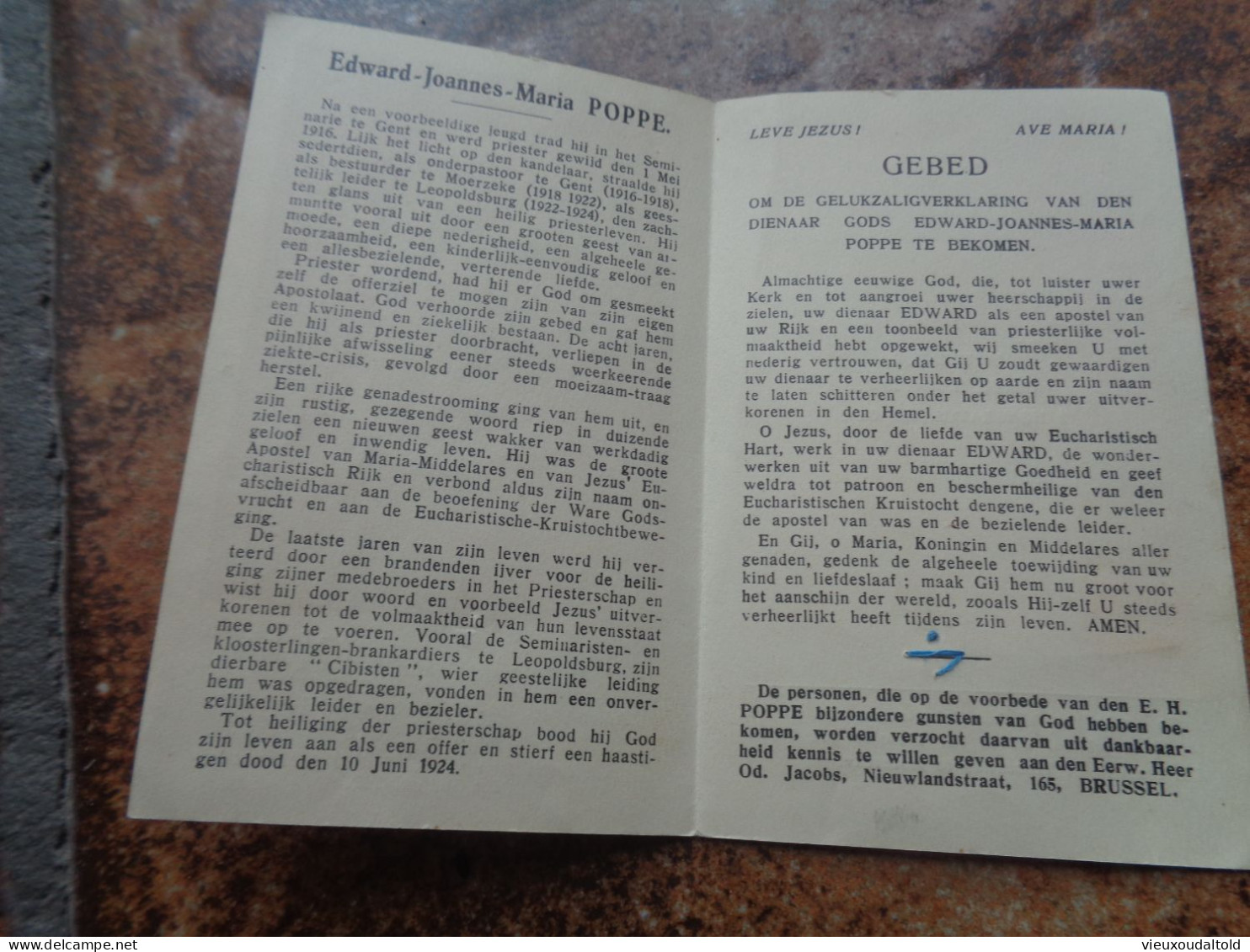 Doodsprentje/Bidprentje   E.H. Edward-Joannes-Maria POPPE  + Relikwie / Relique   Temsche 1890-1924 Moerzeke - Religion & Esotericism