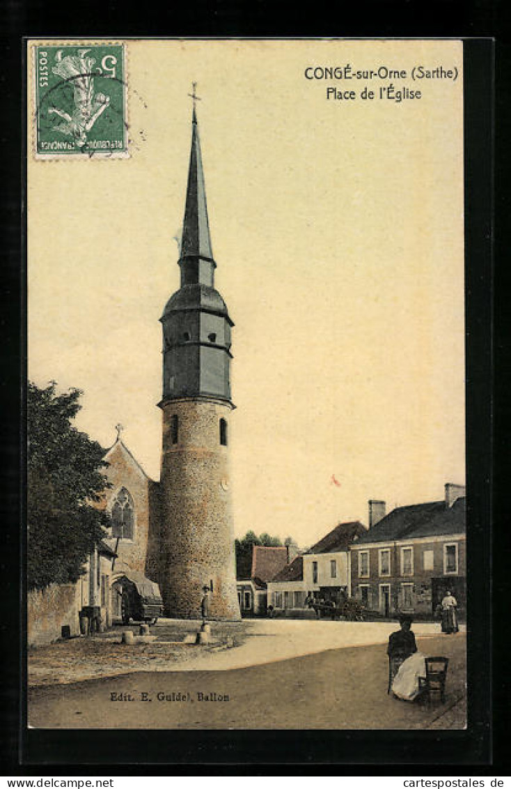 CPA Congé-sur-Orne, Place De L`Eglise  - Autres & Non Classés