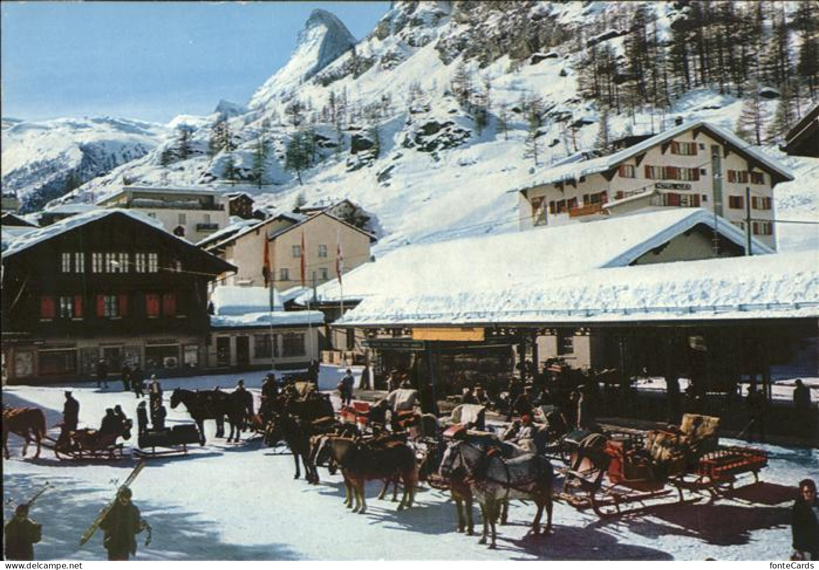 11385547 Zermatt VS Bahnhofplatz Pferdeschlitten Matterhorn  - Sonstige & Ohne Zuordnung