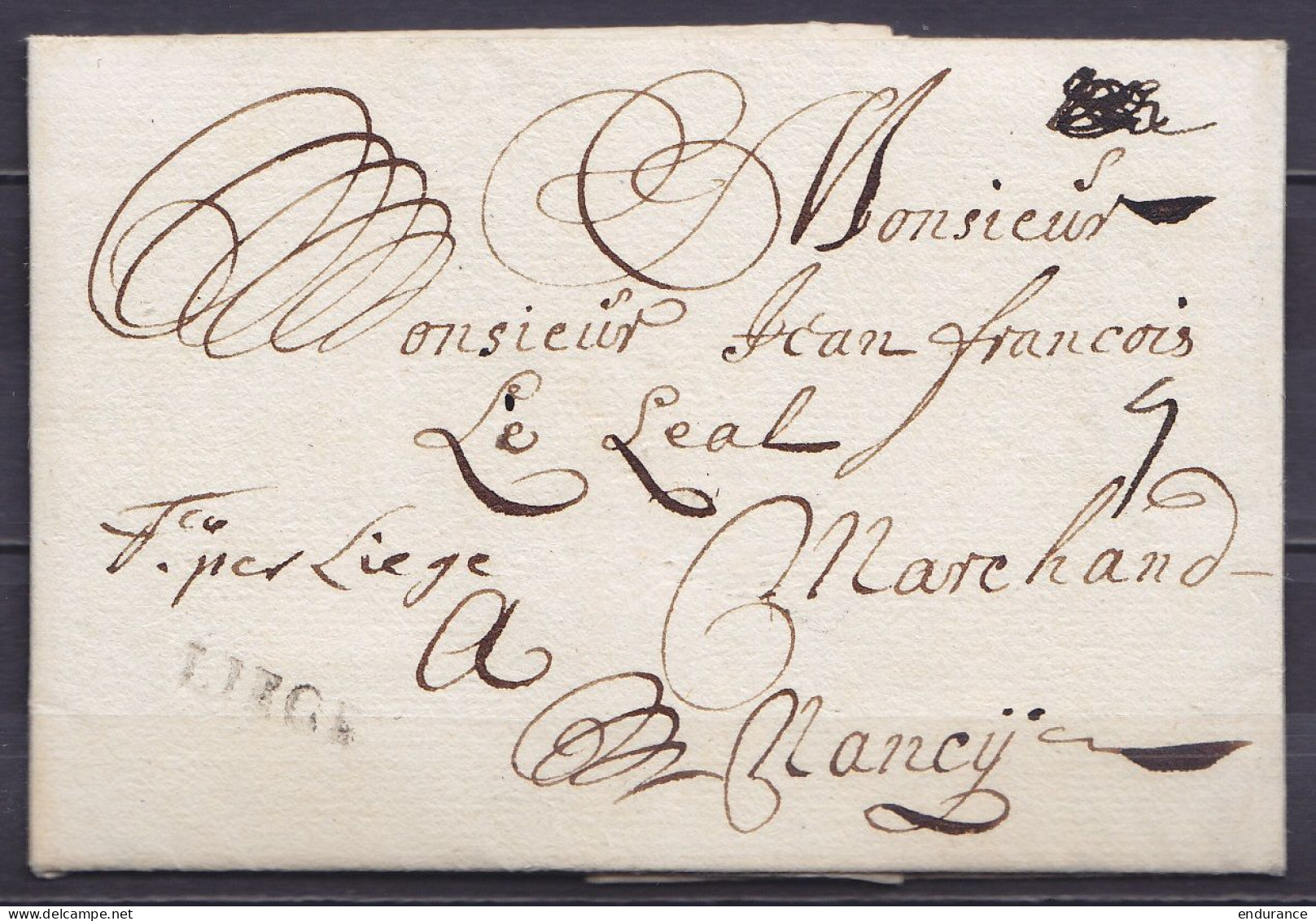 L. Datée 18 Juillet 1804 De LEYDEN (Pays-Bas) Pour NANCY Via Liège, Namur Et Luxembourg - Griffe "LIEGE" (16x4mm) & Man. - 1794-1814 (Période Française)