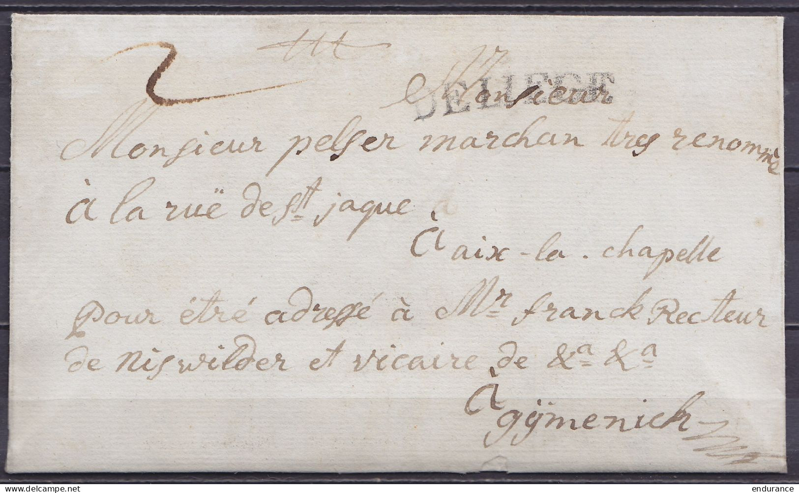 L. Datée 16 Janvier 1786 De LIEGE Pour AIX-LA-CHAPELLE - Griffe "DE LIEGE" (37x6mm) "pour être Adressée à … GEMMENICH" ( - 1714-1794 (Pays-Bas Autrichiens)