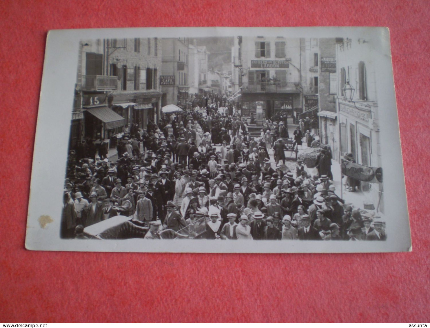 Carte Photo La Louvesc Ardèche, Devant Pâtisserie  Café Pauloz, Aarticles De Dévotion Lardon, Hôtel ... - La Louvesc