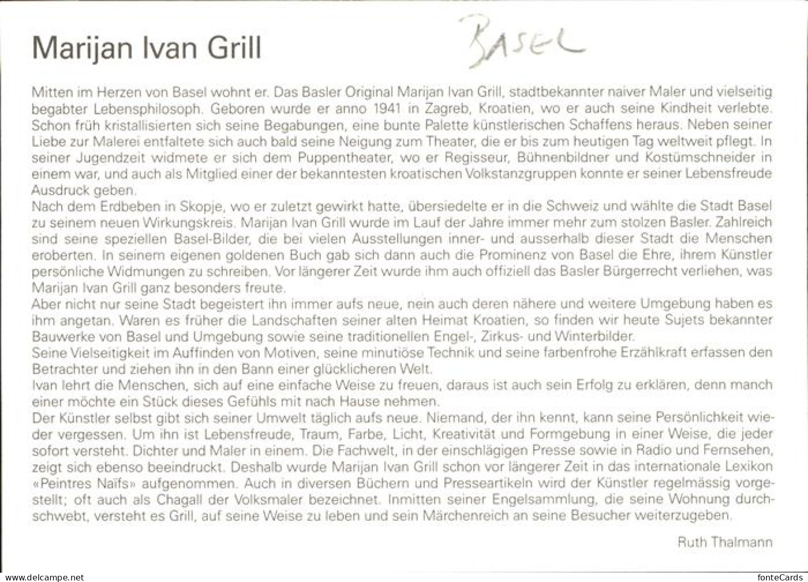 11385393 Basel BS Marijan Ivan Grill Maler Zeichnung Basel BS - Other & Unclassified