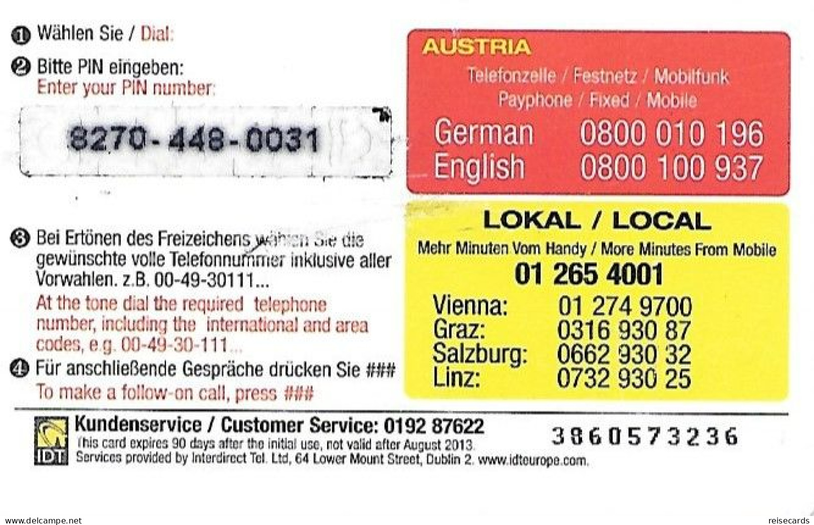 Austria: Prepaid IDT - Prima Talk 08.13 - Oostenrijk