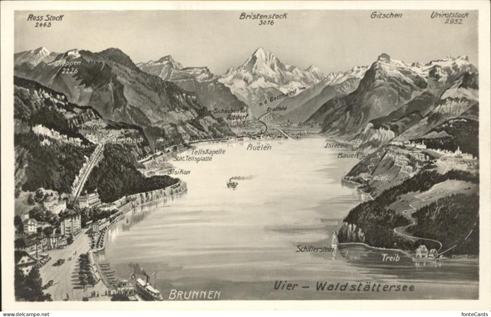 11385097 Brunnen SZ Vierwaldstaettersee Und Umgebung Panoramakarte Brunnen - Sonstige & Ohne Zuordnung