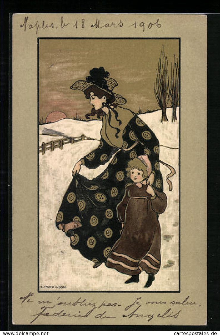 Künstler-AK Ethel Parkinson: Homeward Bound, Frau Und Tochter Im Winter  - Parkinson, Ethel