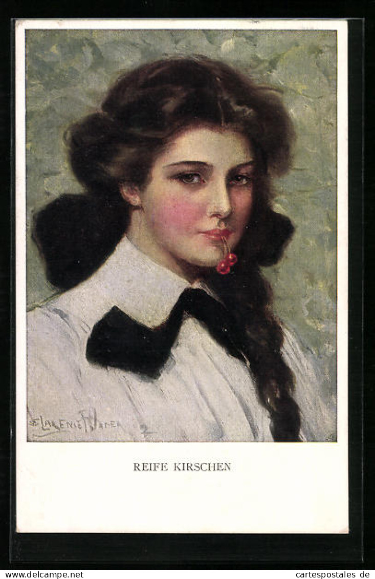 Künstler-AK Clarence F. Underwood: Reife Kirschen Im Mund Einer Jungen Frau  - Underwood, Clarence F.