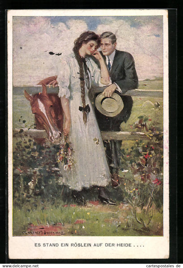 Künstler-AK Clarence F. Underwood: How To Know The Wild Flowers, Mann Mit Pferd Und Frau Am Zaun  - Underwood, Clarence F.