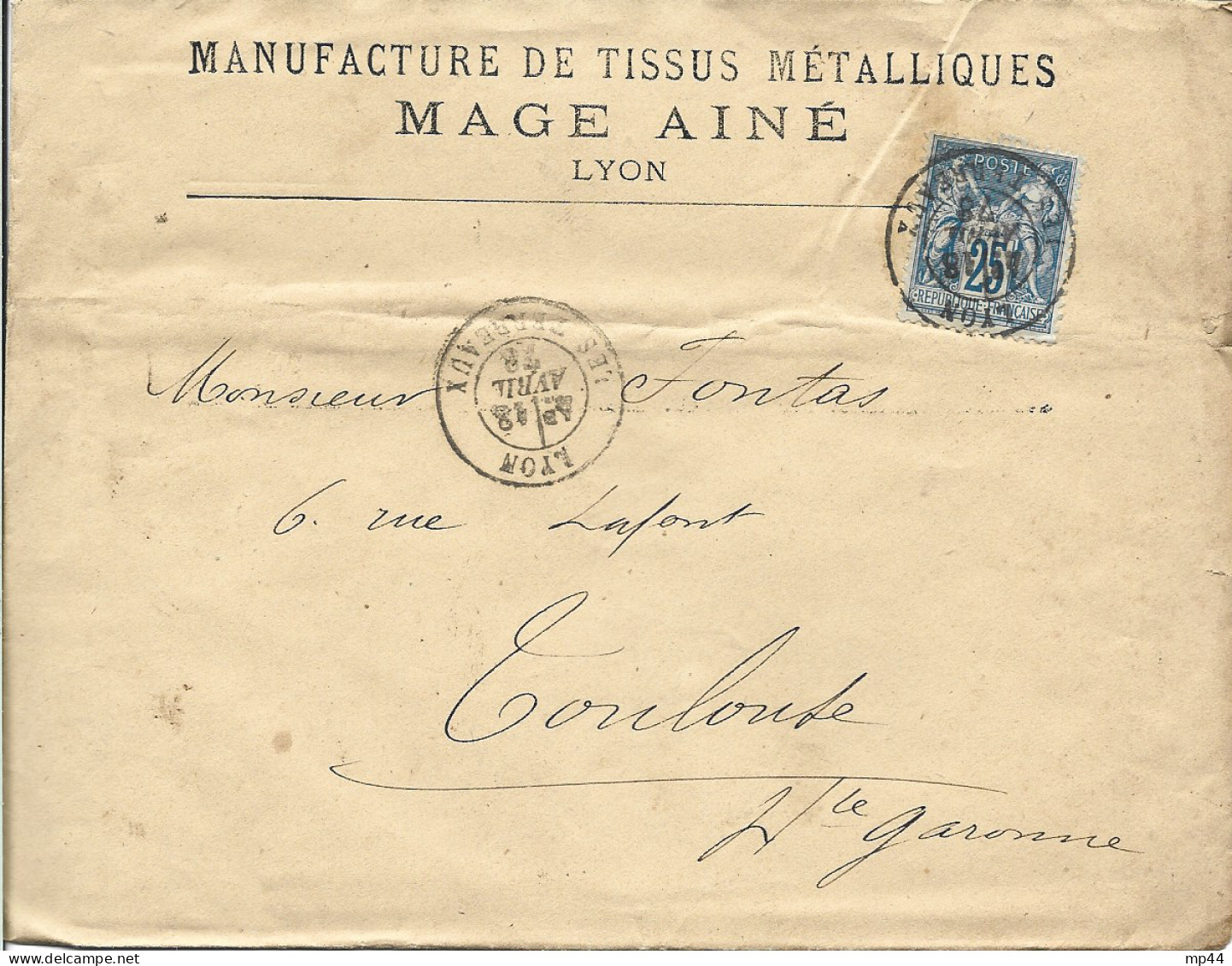 30 --- Lettre 69 LYON Mage Aîné Manufacture De Tissus Métalliques - 1800 – 1899