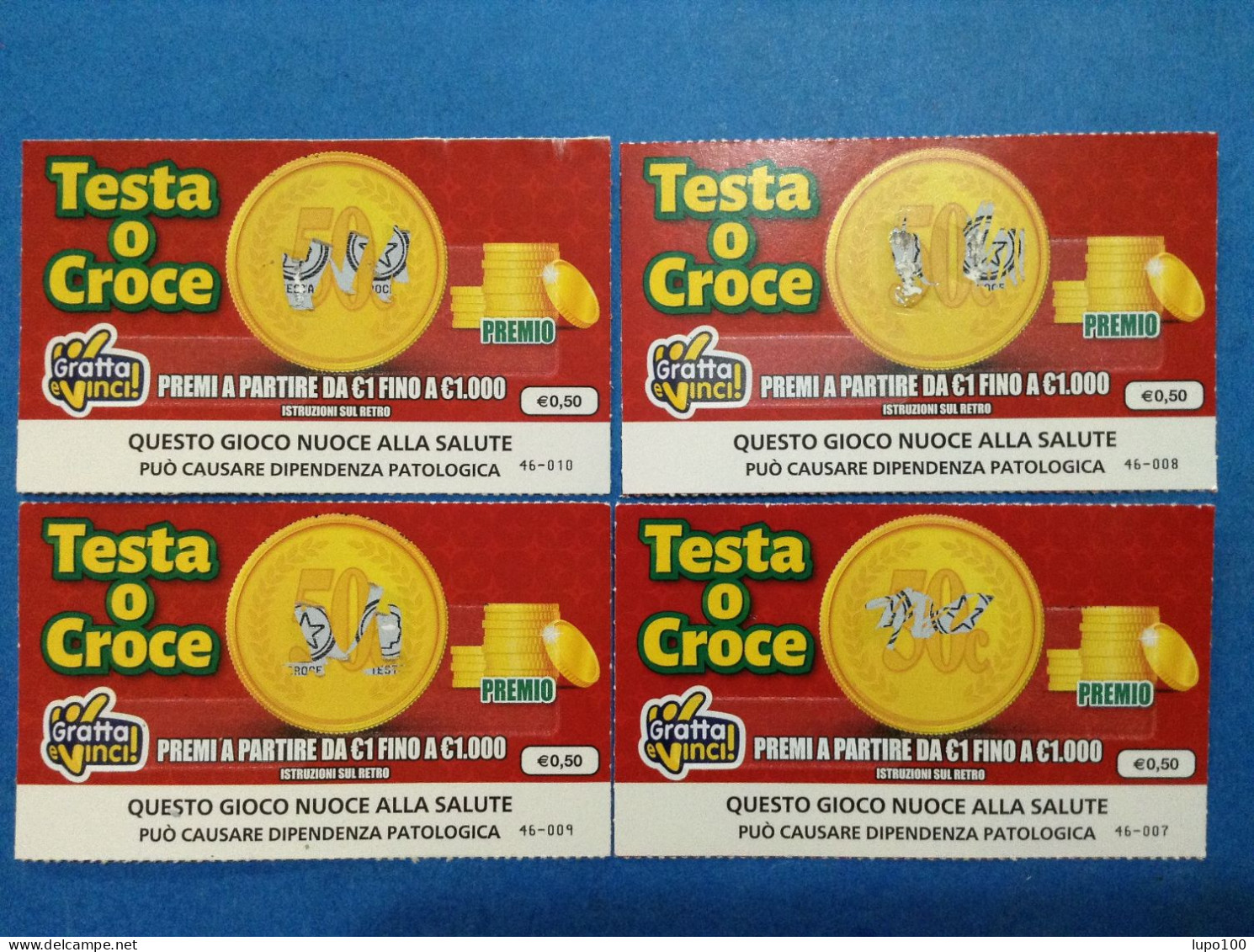 4 Biglietti Lotteria Gratta E Vinci Testa O Croce Lotto 3069 - Loterijbiljetten