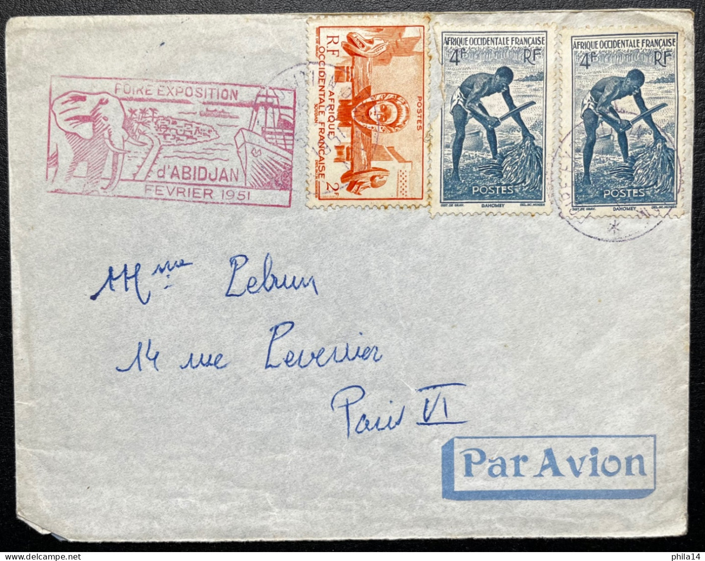 SP ENVELOPPE SENEGAL ABIDJAN POUR PARIS / 1951 FOIRE EXPOSITION ABIDJAN - Covers & Documents
