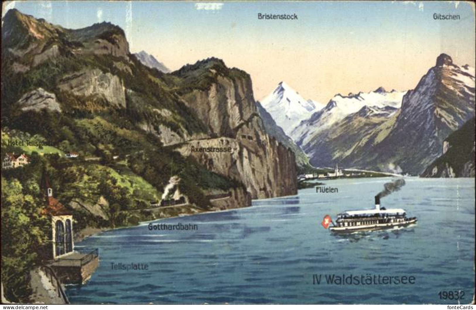 11384632 Vierwaldstaettersee SZ Panorama Mit Umgebung Faehrschiff Brunnen - Andere & Zonder Classificatie