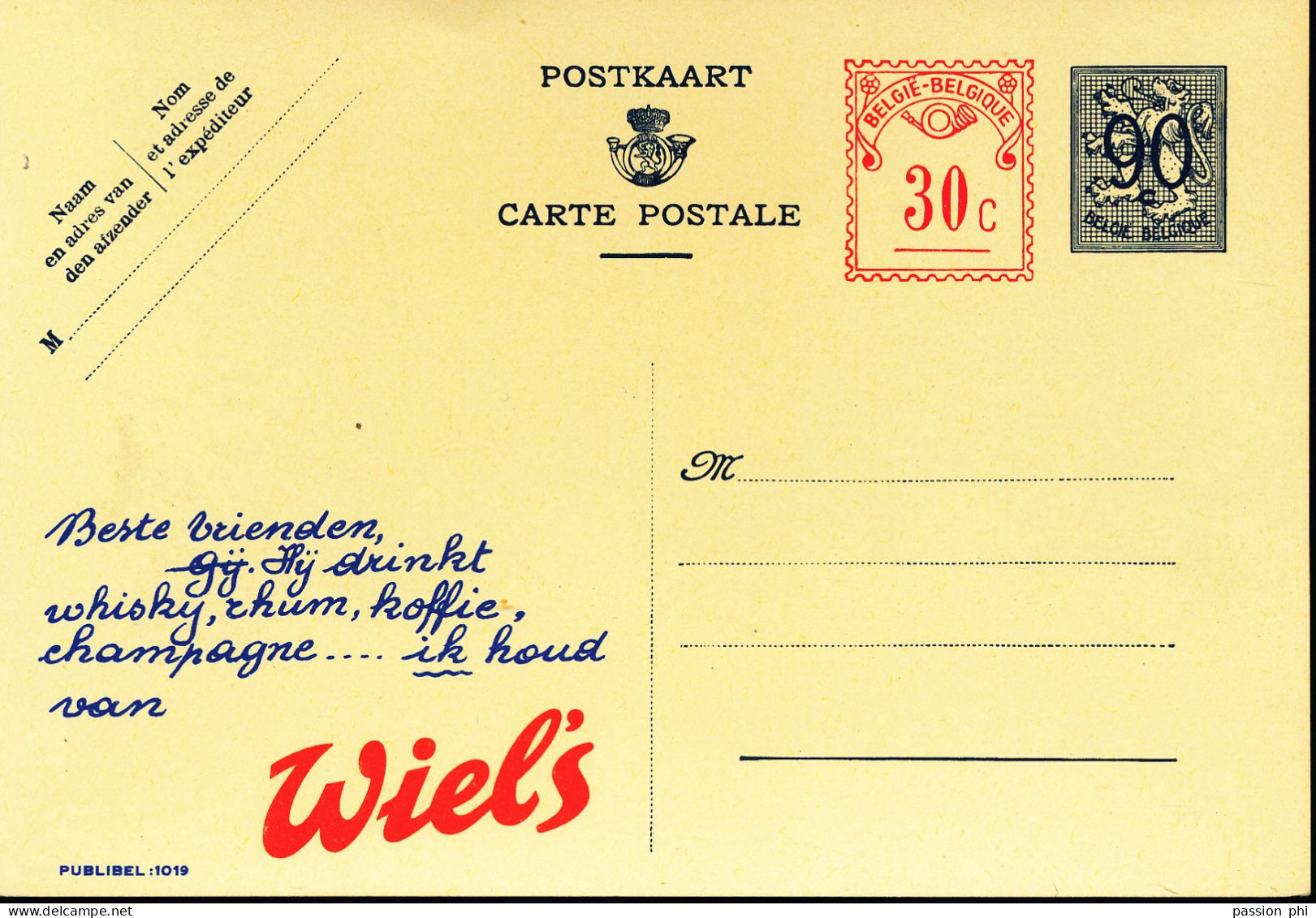 BELGIUM PPS SBEP 16 PUBLIBEL 1019A WIELS NF UNUSED - Werbepostkarten