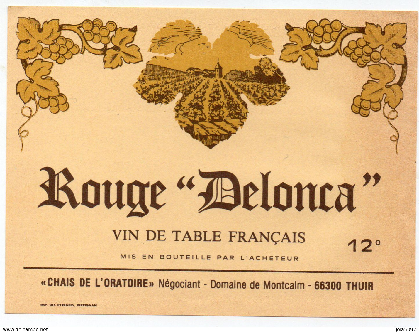 Etiquette Vin Rouge Delonca - THUIR - Red Wines