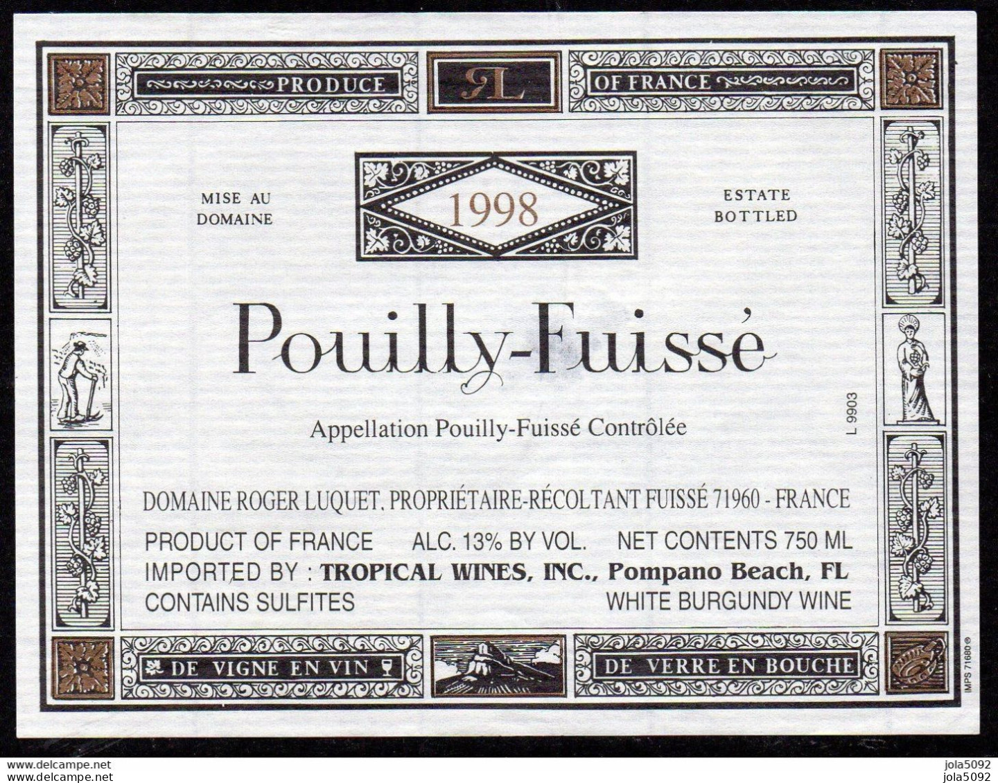 Etiquette POUILLY-FUISSE1998 - Bourgogne