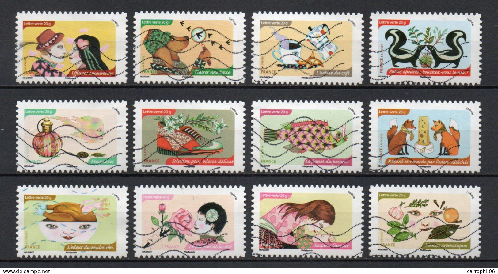 - FRANCE Adhésifs N° 1033/44 Oblitérés - Série Complète L'ODORAT 2014 (12 Timbres) - - Used Stamps