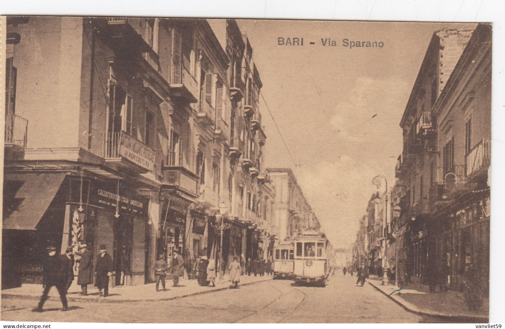 BARI-VIA SPARANO-CON TRAM-BELLA E ANIMATA CARTOLINA NON VIAGGIATA 1910-1920 - Bari