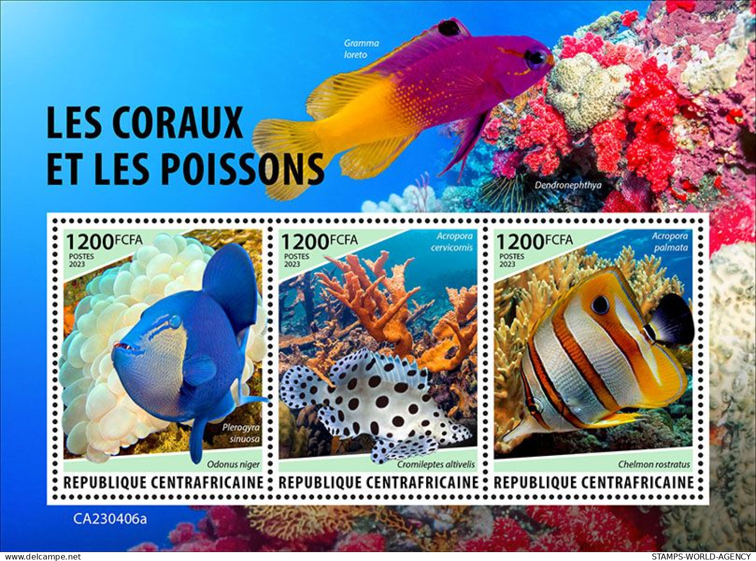 2024-04 - CENTRAL AFRICAN - CORALS & FISHES                  3V  MNH** - Marine Life