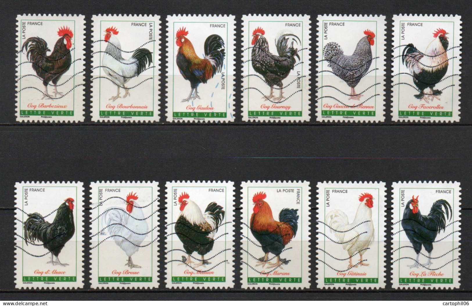 - FRANCE Adhésifs N° 1244/55 Oblitérés - Série Complète LES COQS DE FRANCE 2016 (12 Timbres) - - Oblitérés