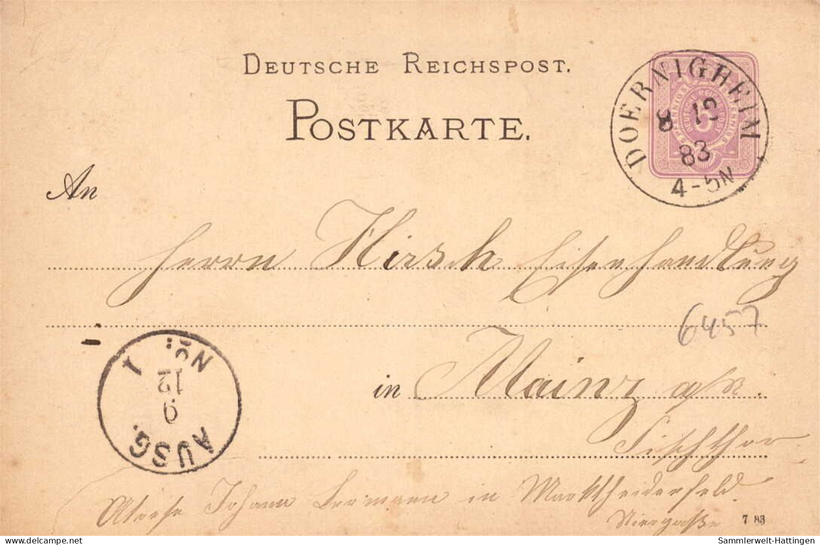 604212 | Sauberer Abschlag Des Poststempels Auf Ganzsache, Doernigheim | Maintal (W 6457) - Brieven En Documenten