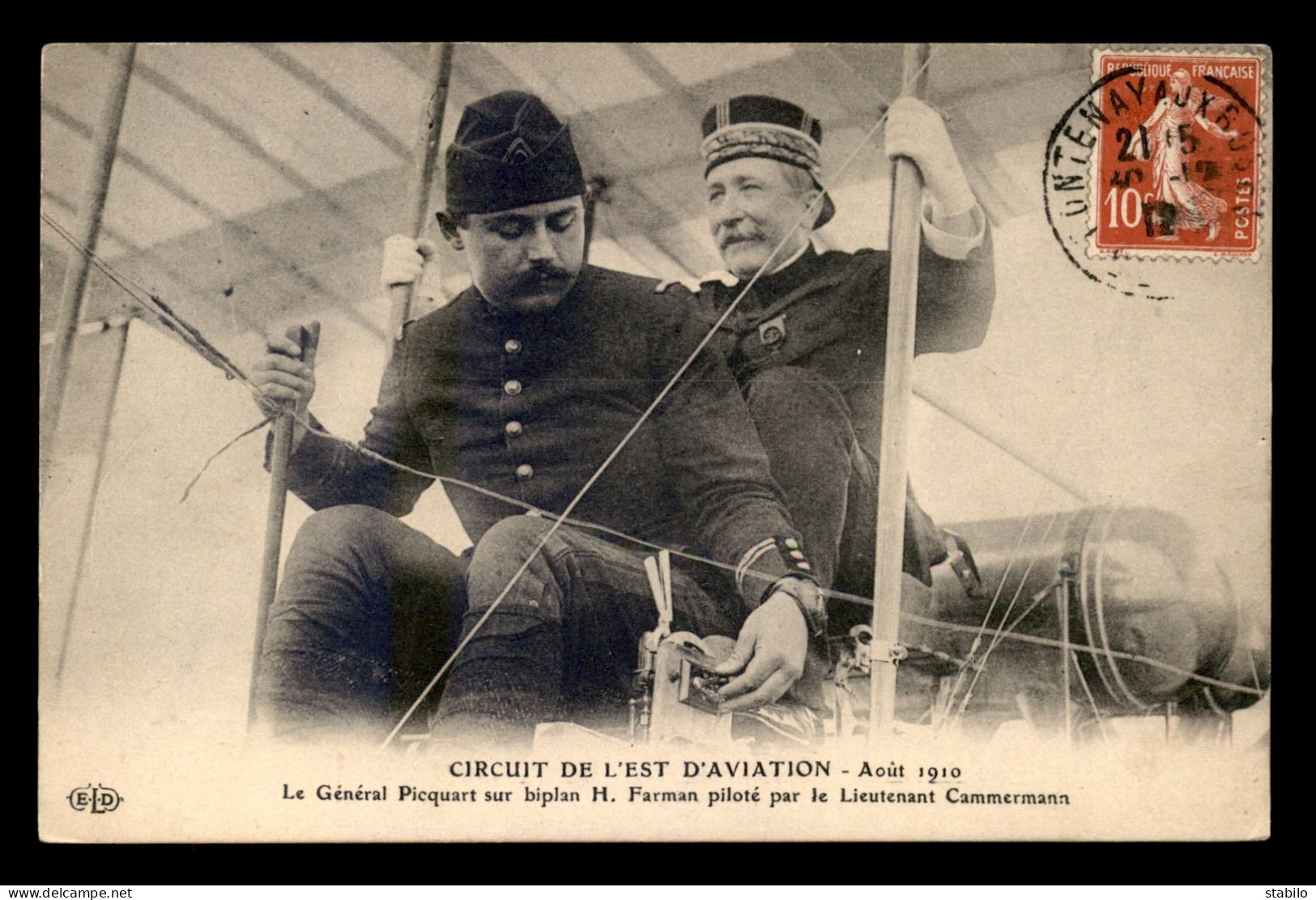 AVIATION - CIRCUIT DE L'EST D'AVIATION 1910 - LE GENERAL PICQUART SUR BIPLAN FARMAN PILOTE PAR LE LT CAMMERMANN - ....-1914: Precursori