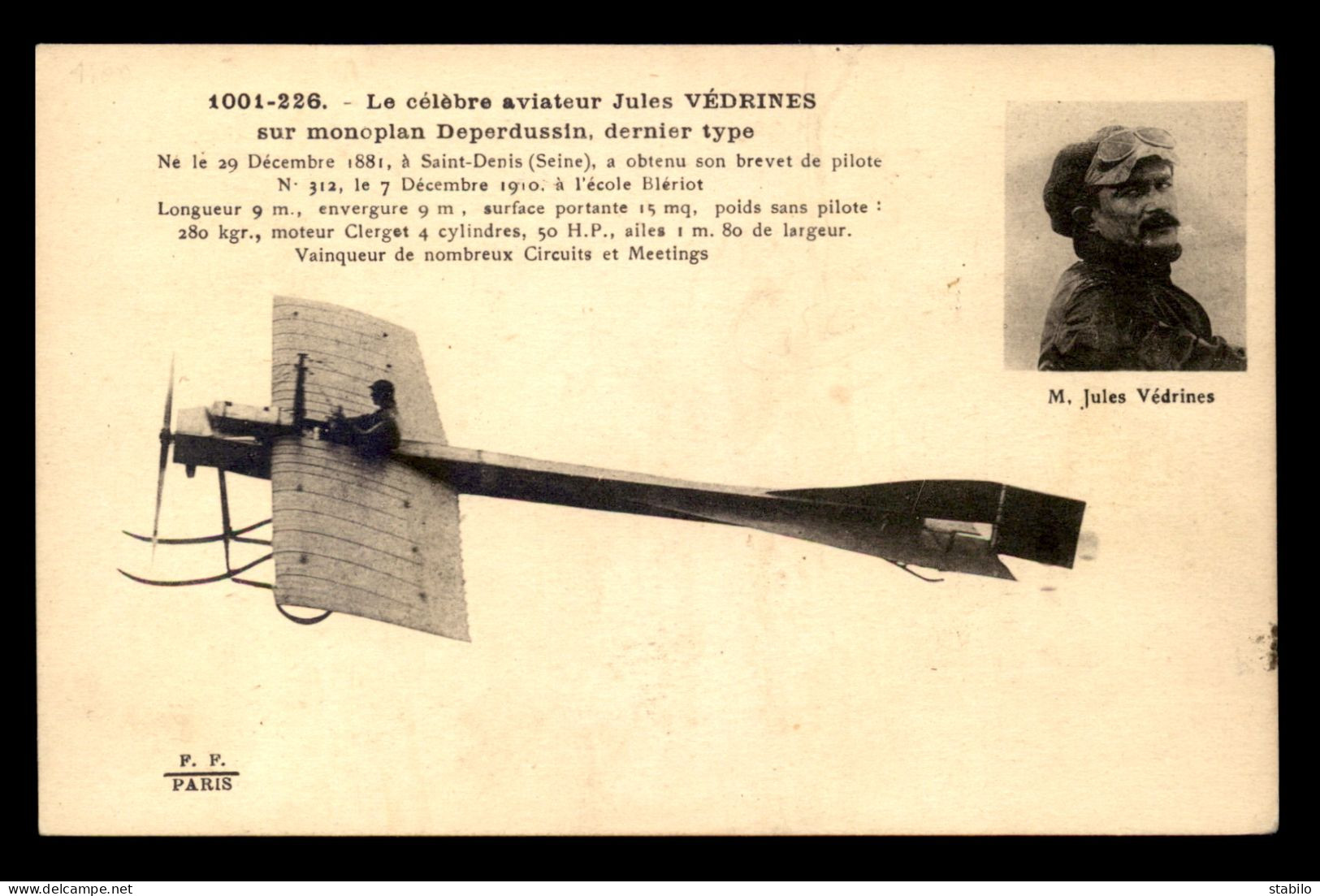 AVIATION - JULES VEDRINES SUR MONPLAN DEPERDUSSIN - ....-1914: Precursors