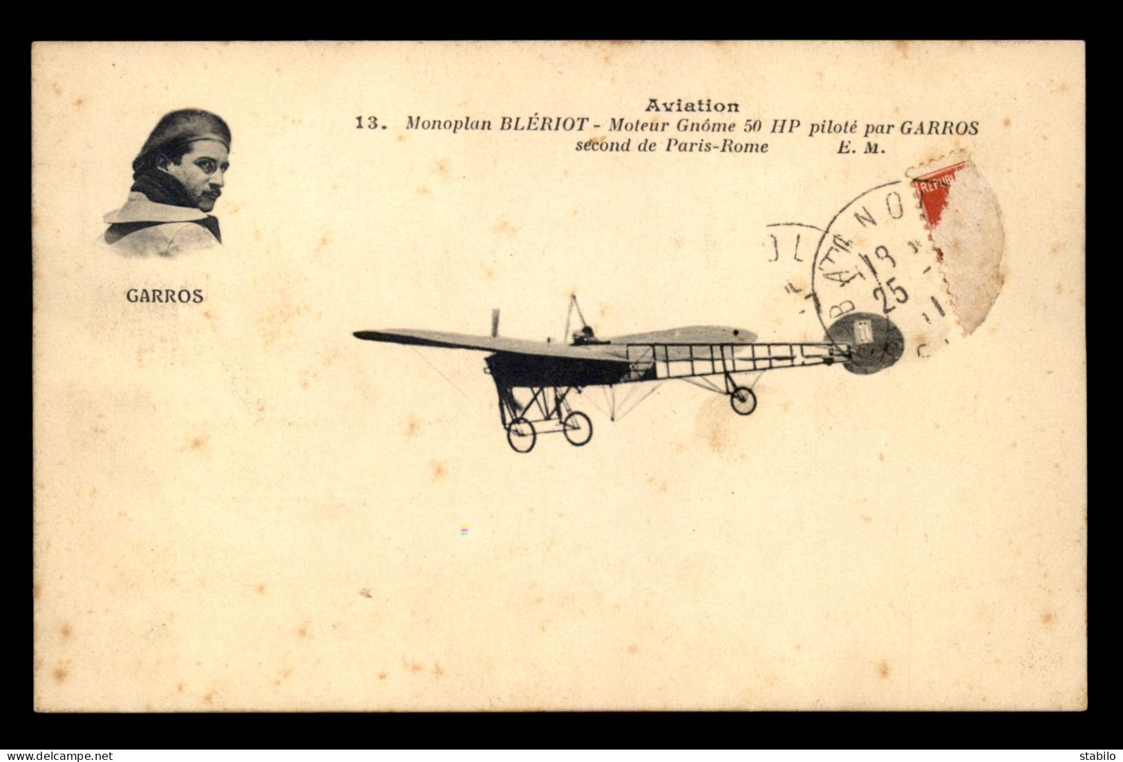 AVIATION - MONOPLAN BLERIOT PILOTE PAR GARROS - ....-1914: Précurseurs