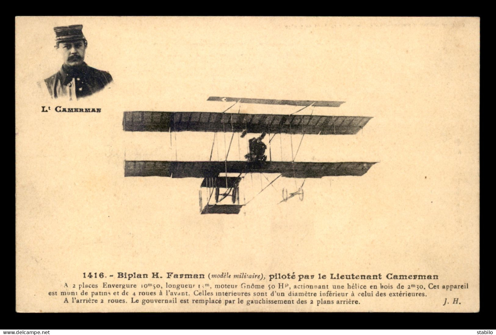 AVIATION - BIPLAN FARMAN PILOTE PAR LE LIEUTENANT CAMERMAN - ....-1914: Précurseurs