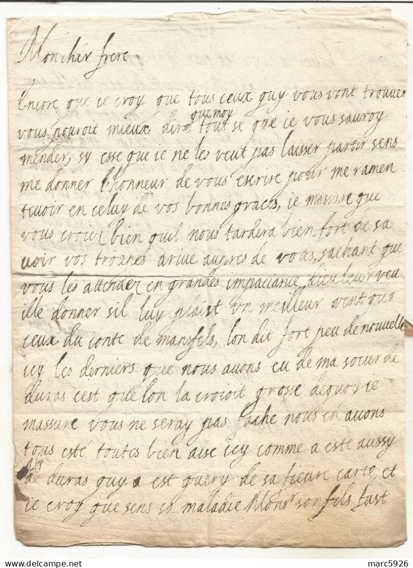 N°2033 ANCIENNE LETTRE DE HENRIETTE DE LA TOUR A SEDAN AU DUC DE BOUILLON AVEC CACHET DE CIRE ET RUBAN DATE 1625 - Historical Documents