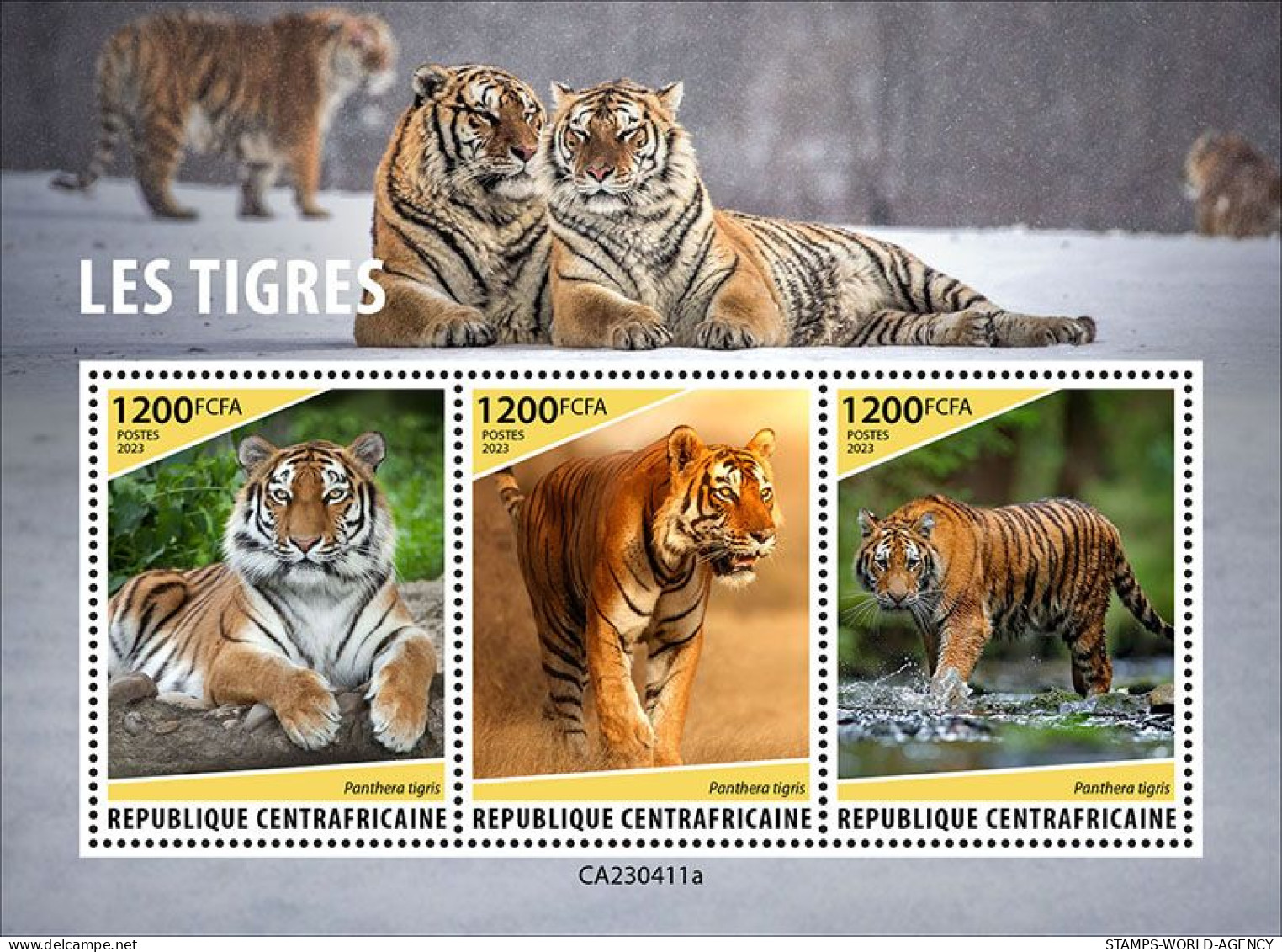 2024-04 - CENTRAL AFRICAN - TIGERS                  3V  MNH** - Félins