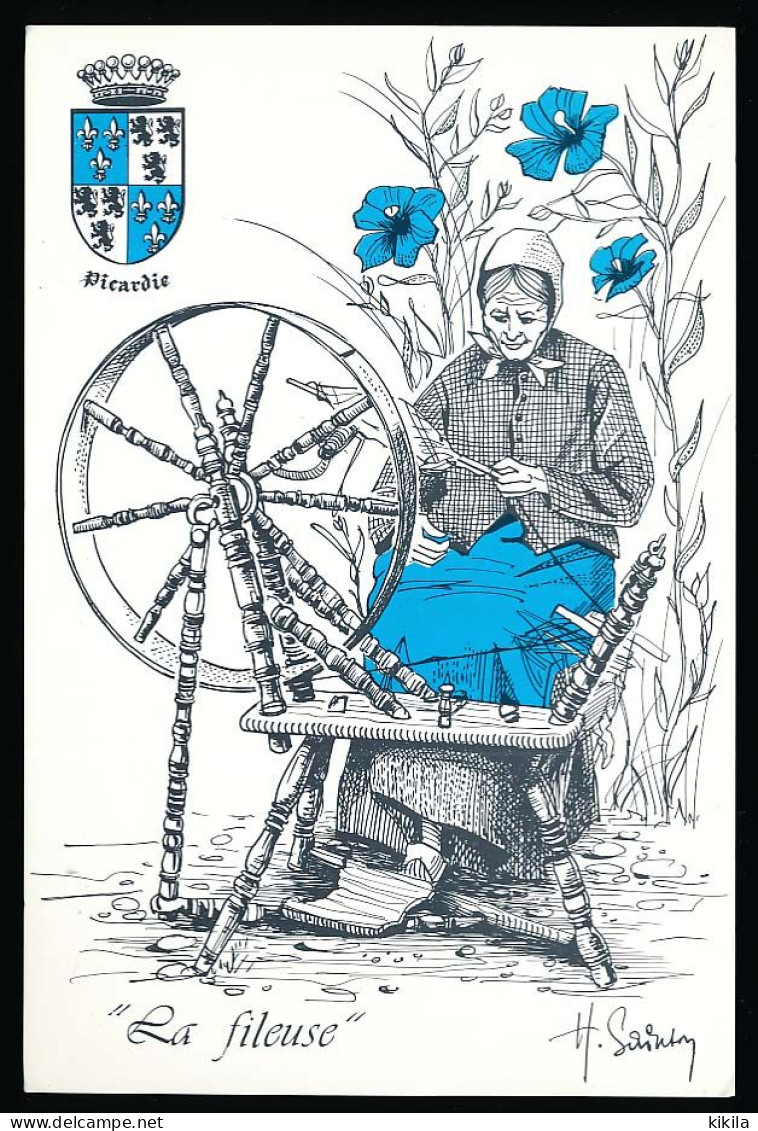 CPM / CPSM 10.5x15 Somme AMIENS Journée De La Carte Postale 12-02-1984 Illustrateur Huguette Sainson Fileuse Rouet - Amiens
