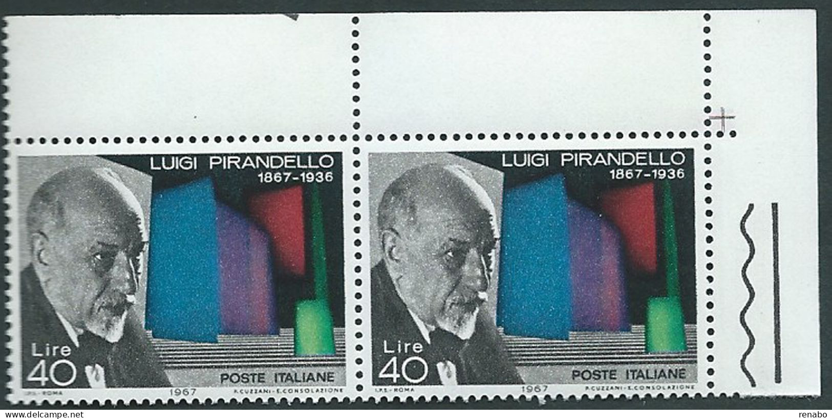 Italia 1967; Centenario Nascita Di Luigi Pirandello. Coppia D' Angolo. - 1961-70: Mint/hinged