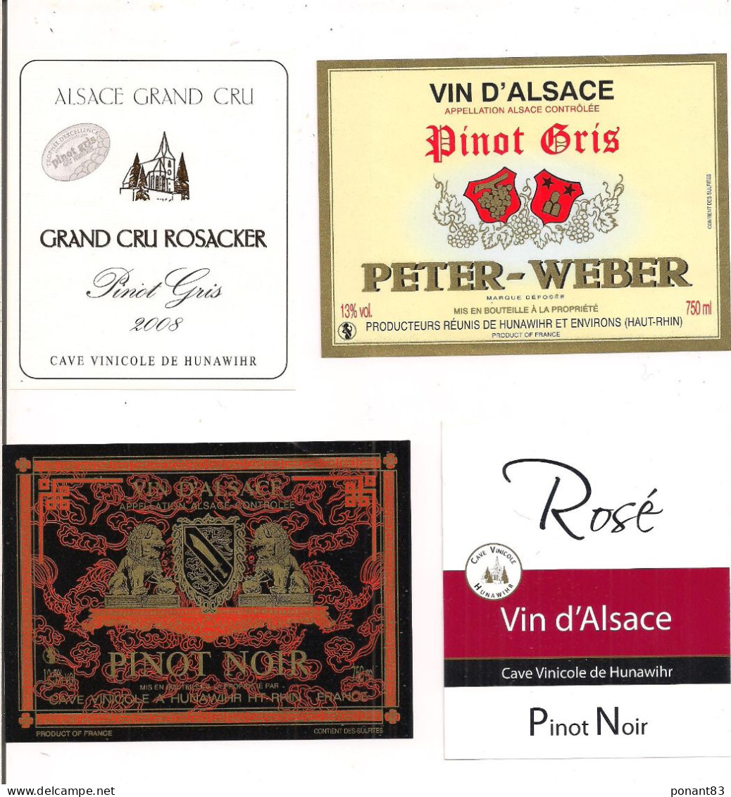 Etiquettes Pinot Gris 2008 Grand Cru Rosacker Et Peter-Weber, Noir  Et Rosé  - Cave De Hunawihr - - Otros & Sin Clasificación