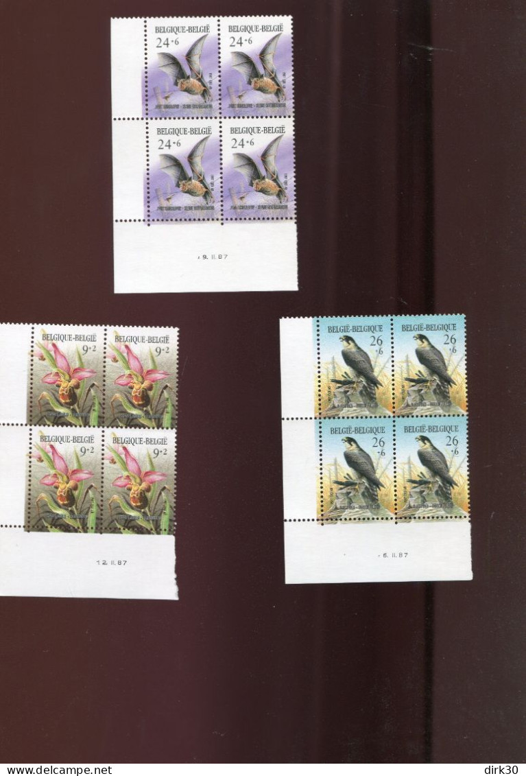 Belgie Andre Buzin Nature Birds Flowers Bat 2244/46 In Blokken Van 4 + Drukdatum MNH - 1985-.. Pájaros (Buzin)