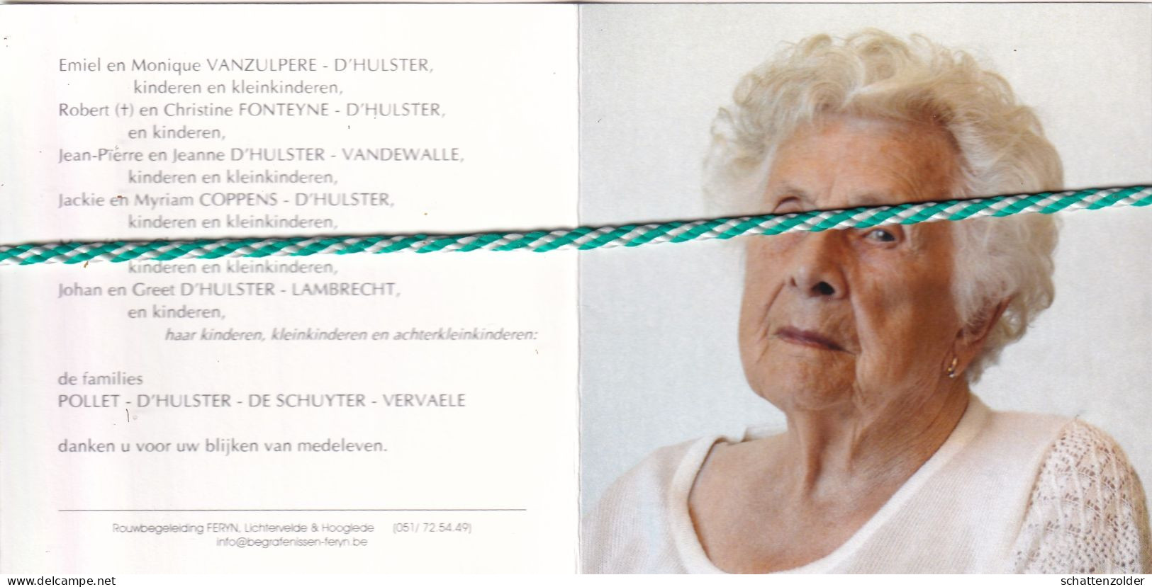 Cécile Pollet-D'Hulster, Elsene 1915, Lichtervelde 2017. Honderdjarige. Foto - Obituary Notices